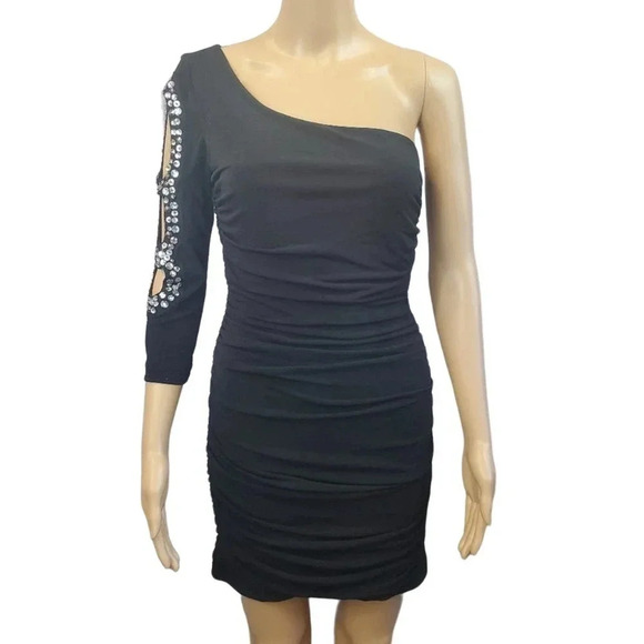 Body Central Brand Black and Rhinestone Cold Shoulder Bodycon Dress Size M (7) - Picture 1 of 7